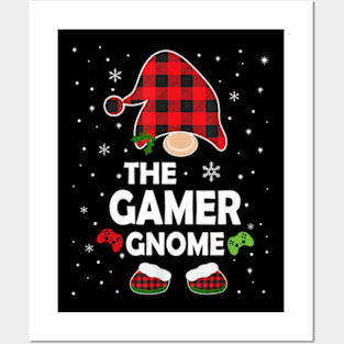 Gamer Gnome Buffalo Plaid Matching Family Christmas Pajama Posters and Art